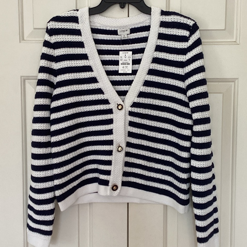 J. Crew Navy and White Striped Cardigan